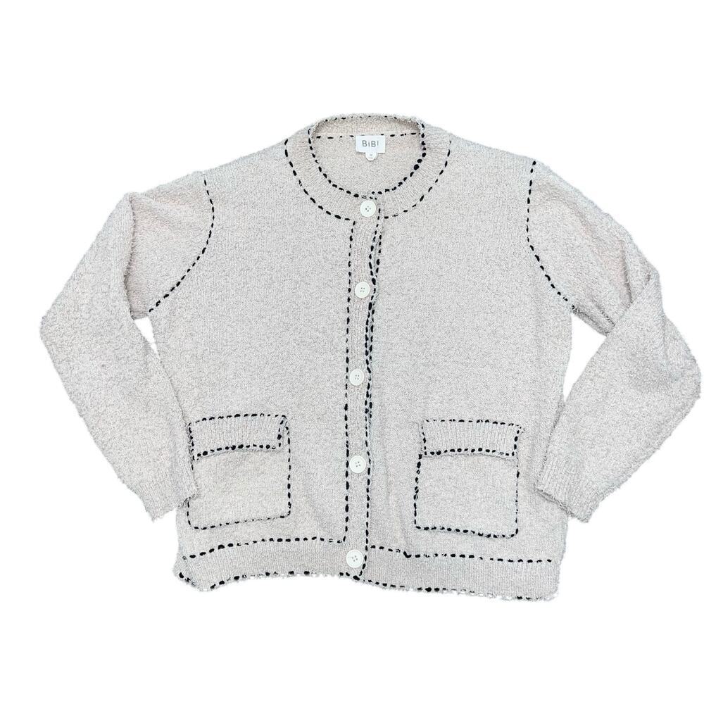 BIBI Cream & Black Contrast Binding Buttoned Cardigan Size M